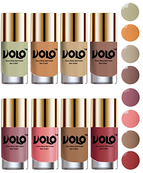 Volo High-Shine Long Lasting Non Toxic Professional Nail Polish Set of 8 (Mischievous Mint, Flirty Nude, Nude, Dark Nude, Nudes Spring, Candy Cotton, Dark Nude and Tan)