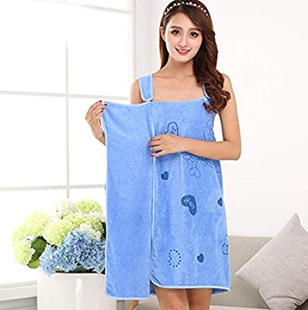 JRM's Microfiber Soft Bath Towel Fashion Women Wearable Quick Dry Magic Bathing Beach Spa Bathrobes Wash Clothing Beach Dresses (Blue)