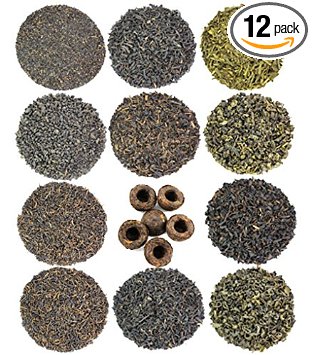 Favorites 12-Variety Loose Leaf Tea Sampler with Green, Black, Oolong, and Pu-erh Loose Tea Assortment (12-tin Variety Pack); Makes 250  Cups of Tea