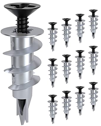 LuckIn Zinc Drywall Anchors with Screws, Self Drilling Wall Anchors for Drywall, 200 Pieces, Come with Black Screws
