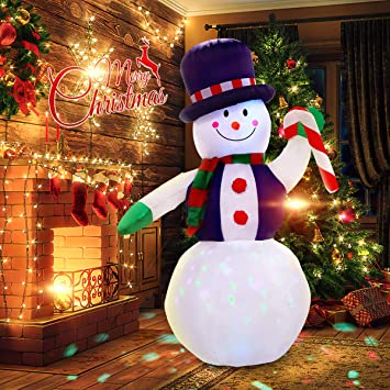 Meland Christmas Inflatable Snowman with Hat and Scarf 6ft - Xmas Airblown Inflatable Blow Up Snowman with Rotating LED Lights for Indoor Outdoor Yard Garden Christmas Decorations