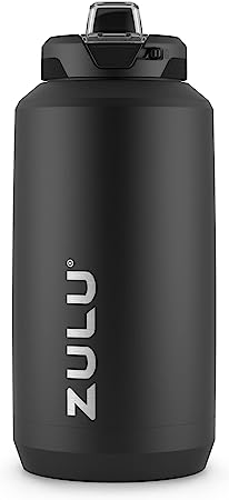 ZULU Goals 64oz Water Bottle Half Gallon Stainless Steel Jug with Straw, Leak Proof Lid and Handle, Vacuum Insulated Double Walled Reusable Metal Jug Perfect for Gym, Home, and Sports, Black