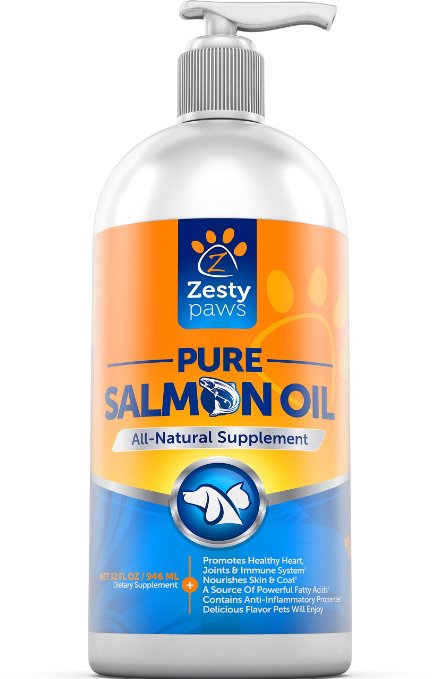 Pure Salmon Oil for Dogs and Cats - Omega-3 Liquid Food Supplement - EPA and DHA Fatty Acids - Enhances Coat, Joint Function, Immune System and Heart Health - 32 FL OZ
