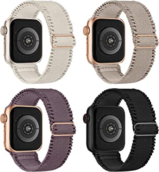 Stretchy Nylon Strap Compatible with Apple Watch Lace Straps 38mm 40mm 41mm, Adjustable Sport Elastic Bands for iWatch Series 8/Ultra/7/6/5/4/3/2/1 SE, 4 Packs