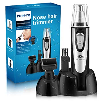 Nose Hair Trimmer for Men Women, POPPYO 2018 Professional Nose, Ear, Eyebrow Hair Trimmer Clipper, Waterproof Stainless Steel Blade, Wet/Dry, Battery-Operated, All in 1 Hair Remover Set
