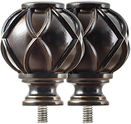 KAMANINA Netted Texture Replacement Finials for 1 Inch Curtain rods, M6 Standard Screw Drapery Rod Finials, Bronze, 2pcs