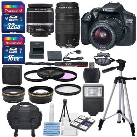 Canon EOS Rebel T6 DSLR Camera with EF-S 18-55mm f/3.5-5.6 IS II Lens, EF 75-300mm f/4-5.6 III Lens, and Deluxe Accessory Bundle
