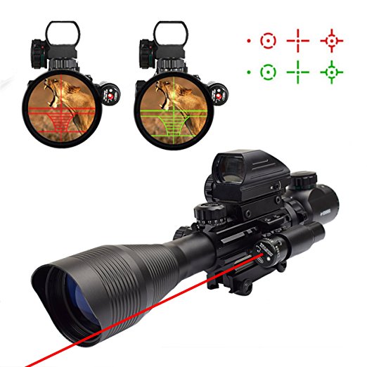 Twod 3 in 1 Riflescopes 4-12x50 Rifle Scope Dual Illuminated Reticle Holographic 4 Reticle Reflex Sight Gun Red Sight Laser Dot