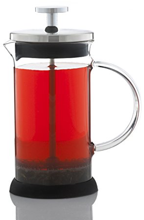 GROSCHE LISBON French press coffee and tea press, 350 ml 11.8 oz fl. oz capacity, Glass body with SS filter press, removable silicone grip base, and included spoon