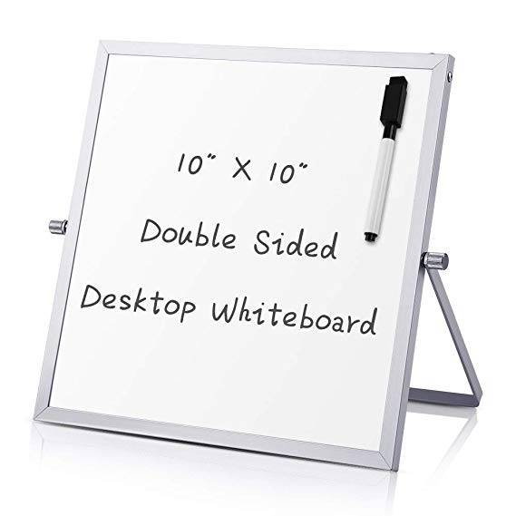 Small Dry Erase White board – Desktop Portable mini WhiteBoard easel 10”x 10”, 360 Degree Reversible To Do List Notepad For Office, Home, School.