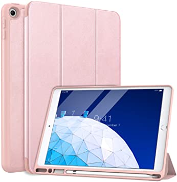 MoKo Case Fit New iPad Air (3rd Generation) 10.5" 2019 with Pencil Holder - Slim Lightweight Smart Shell Stand Cover Case with Auto Wake/Sleep Fit iPad Air 3 2019 Tablet - Rose Gold