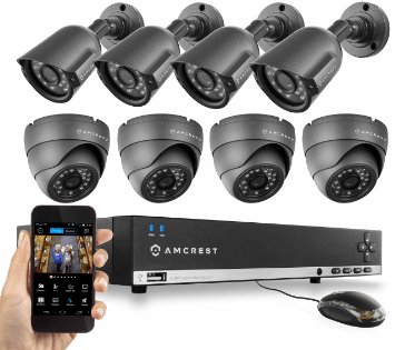 Amcrest 960H 8CH 1TB Security System - Eight 800 TVL IP66 Bullet and Dome cameras Black