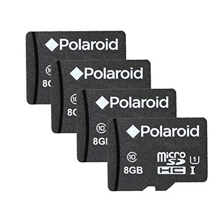 8GB MicroSDHC Memory Card for Smartphones, Tablets and Cameras, Class 10 UHS-I (4-Pack) By Polaroid