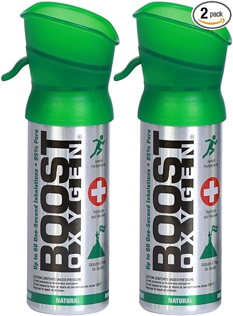 Boost Oxygen Pocket Size Natural Aroma 3 Liter Canister | Respiratory Support for Aerobic Recovery, Altitude, Performance and Health (2 Pack)