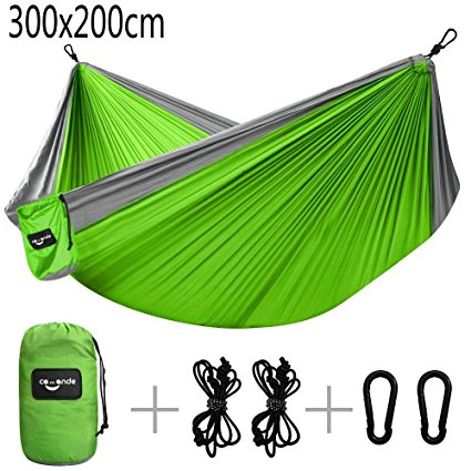 Double Camping Hammock Camande Travel Lightweight Parachute Portable Hammock for Outdoor Hiking Backyard (300 x 200cm)