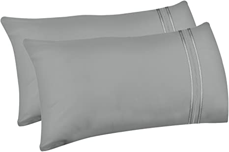 LiveComfort [2-Pack] Pillow Cases, Queen Size Soft Brushed Microfiber Pillowcases, Machine Washable Wrinkle-Free Breathable (Pale Grey, Queen)