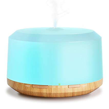 New 450ml Half Wood Grain Aromatherapy Essential Oil Diffuser, ZOOKKI Ultrasonic Diffusers Humidifiers for Essential Oils with 8 Color Changing Lights 4 Timer Setting and Water-less 1 Pack