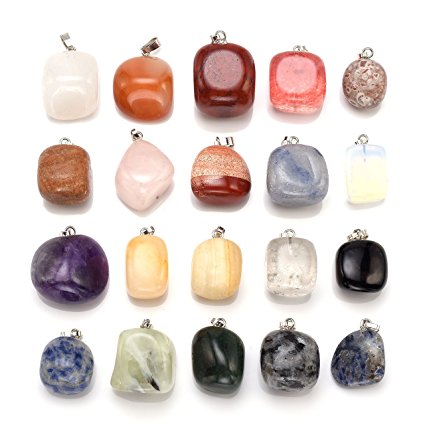 JSDDE 20pcs Tumble Stone Crystals Pendants, Reiki Healing Energy Gemstone For Necklace Jewelry Making