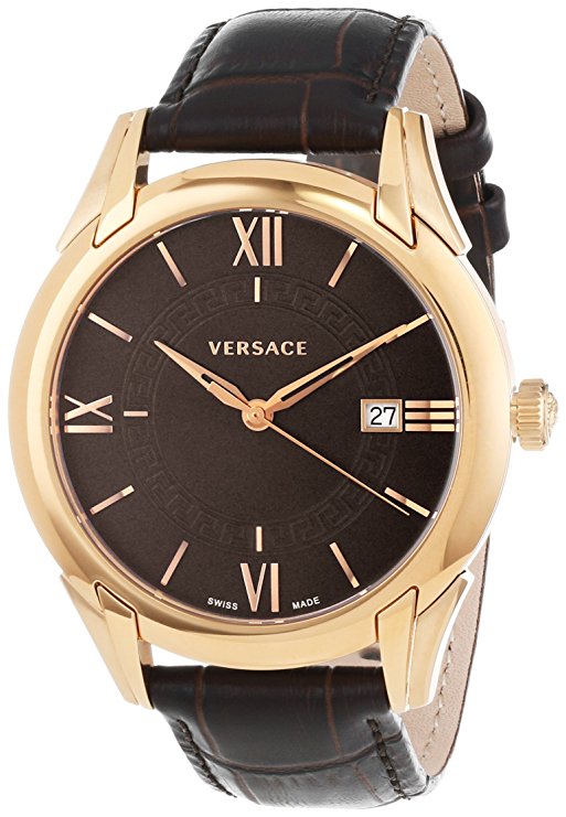 Versace Men's VFI030013 "Apollo" Rose Gold Ion-Plated Stainless Steel Dress Watch with Leather Band