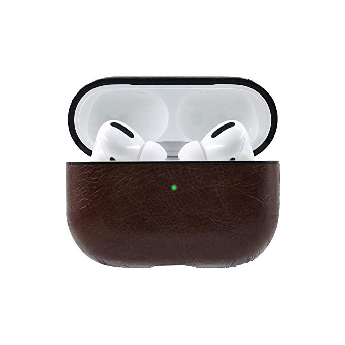 Airpods Pro Case Keychain,Leather Charging Protective Case Cover for AirPod Pro / 3 2019 Newest Generation Earphones Accessories (Front LED Visible) (Coffee)