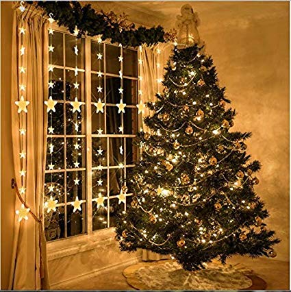 CroLED Star Curtain Fairy Lights, Decorative Lights with Remote & Timer, 144 Twinkling Starry LED with 8 Modes(2.5M*1.5M), Waterproof WarmWhite String Lights, Energy Efficient- Home Garden Party Night