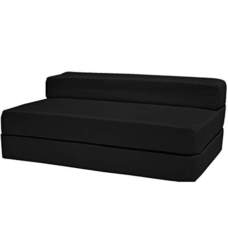 Gilda| Futon Z Adult Sofa Bed (Standard Cushion) - Deluxe Fold Out Mattress Double Clean Coated Polyester Fabric Bounce Back Fibre Blocks Indoor & Outdoor (Water & Stain Resistant)(Black)