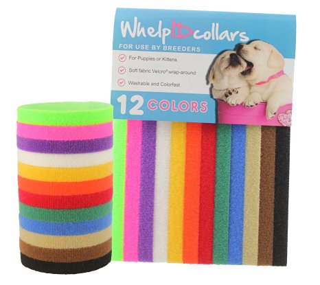 WhelpIDcollars - Puppy ID Bands - 12 Colors: Soft Fabric Velcro, Adjustable
