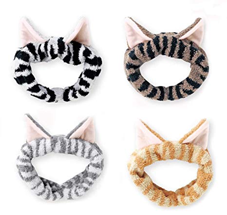 GIANCOMICS Cute Cat Ears Headband Soft Stretch Spa Facial Makeup Headband