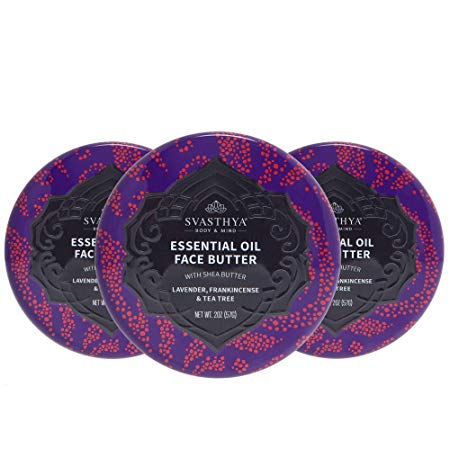 SVASTHYA BODY & MIND Essential Oil Face Butter - Naturally Nurtures Skin & Restores Complexion, Has Shea Butter, Coconut, Argan & Grapeseed Oil, Made In The USA, 2 oz - 3 Pack