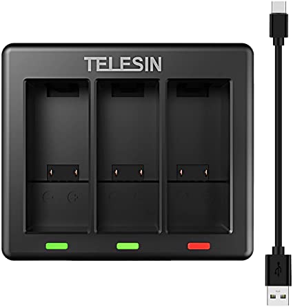 TELESIN 3-Channels USB Charger with Type-C Charger Cord for GoPro Hero 9 Black Camera, Fully Compatible with Go Pro 9 Original Batteries