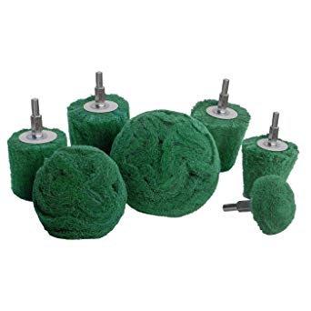 7pk Non Woven Abrasive Drill Buffing Attachment Set, Green, Coarse