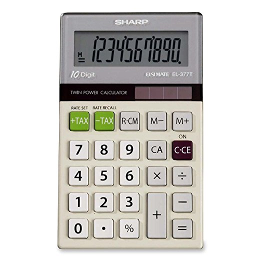 Sharp EL-377TB 10-Digit with Punctuation Twin Power/Glass Top Design Calculator