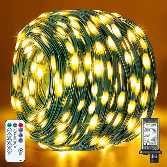 Christmas Rope Lights Outdoor Indoor, Marchopwer 82FT 500LED IP65 Waterproof with 4 Brightness 8 Modes Xmas Tree Light，Remote Control & Timer Fairy String Light for Garden Holiday Decor - Warm White