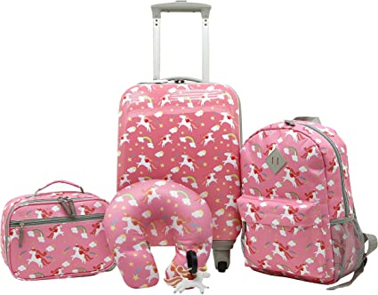 Travelers Club Kids' 5 Piece Luggage Travel Set, Unicorn