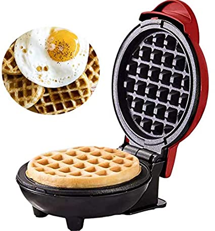 Mini Waffle Maker Machine for Breakfast,Waffle Irons Non-Stick for Home,Red (Red)