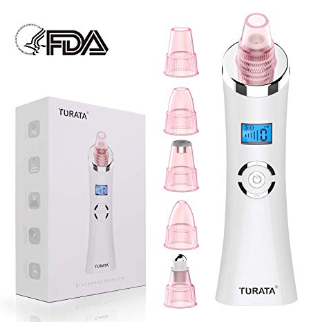 Blackhead Remover, TURATA Pore Cleanser Vacuum Cleaner 5 Suction Modes Electric Facial Acne Remover Extraction Tool, 5 Replaceable Heads Rechargeable Blackhead Removal Kit