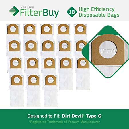 18 - FilterBuy Dirt Devil Type G Replacement Vacuum Bags, Part # 3010348001. Designed by FilterBuy to replace Dirt Devil Type G Vacuum Bags.