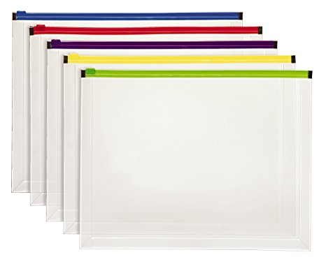 Pendaflex Poly Zip Envelope, Letter Size, Assorted Color Zippers, 5 per Pack (85292)