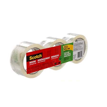 Scotch 3500-3-ESF Tough Grip Moving Packaging Tape, 48mm x 50m, 3 Rolls