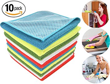 Dish Cloths ForNeat Microfiber Dish Cloth, Kitchen Cloth with Poly Scour Side, HIGH ABSORBENT, LINT-FREE, STREAK-FREE 12 by 12-Inch, 10-Pack