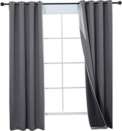 Aquazolax 100% Blackout Curtains 45 Inches Length, Thermal Insulated Full Blackout 2-Layer Lined Drapes Energy Efficiency Draperies for Short Window, 2 Panels, 52" Wide Each Panel, Grey
