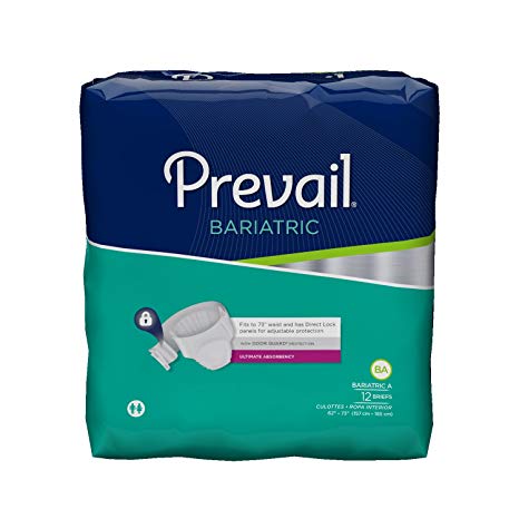 Prevail Bariatric Ultimate Absorbency Incontinence Briefs Size A 12 Count Breathable Rapid Absorption Discreet Comfort Fit Adult Diapers