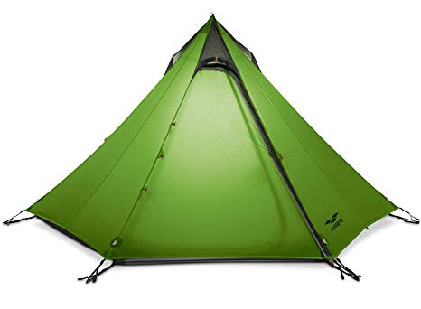 MIER 2-3 Person Ultralight Outdoor Camping Tent Waterproof Backpacking Pyramid Tent, 3 Season Quick Setup Teepee Tent (Trekking Pole is NOT Included)