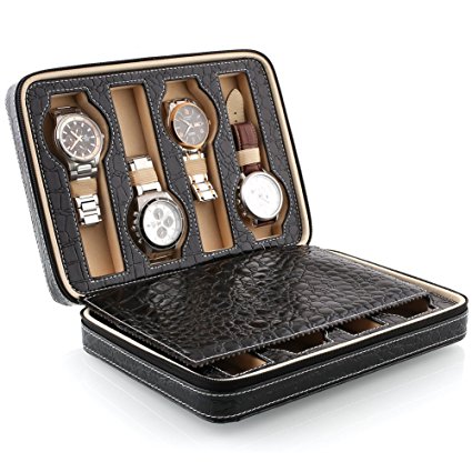 Amzdeal Watch Storage Display Box Luxury Watch Case with Delicate Patterns Gentle Faux Leather Inside for 8 Watches Storage