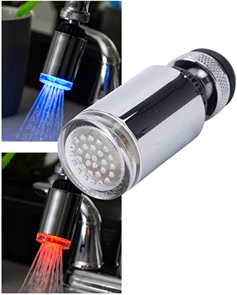 LDR Industries LED Faucet Aerator Color Changing, Red to Blue, Hot to Cold Temperature Indicator Light, for Kitchen or Bathroom Faucets, 530 WM2165TL, 55/64"-15/16 x 27 threads, Chrome Finish