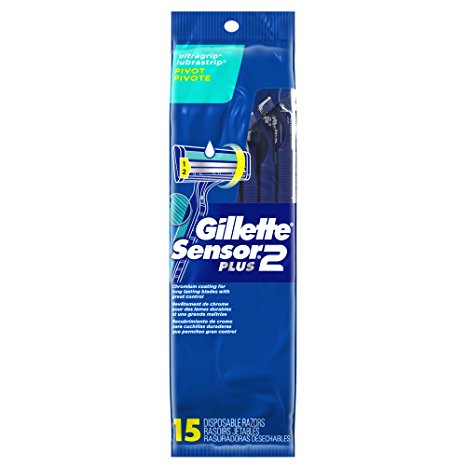 Gillette Sensor2 Plus Pivoting Head Men’s Disposable Razors, 15 Count