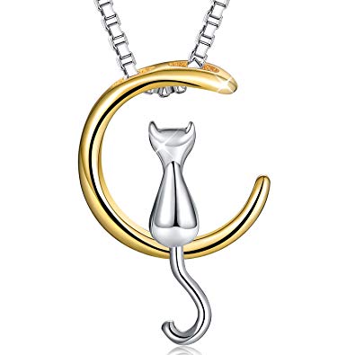 Madeone ✦18K Gold Plating Cat on Moon Pendant Necklace for Women Hypoallergenic with Box Packing