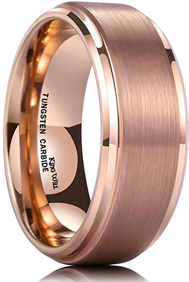 King Will Glory 8mm Rose Gold Plated Tungsten Carbide Ring Wedding Band Matte Finish Comfort Fit