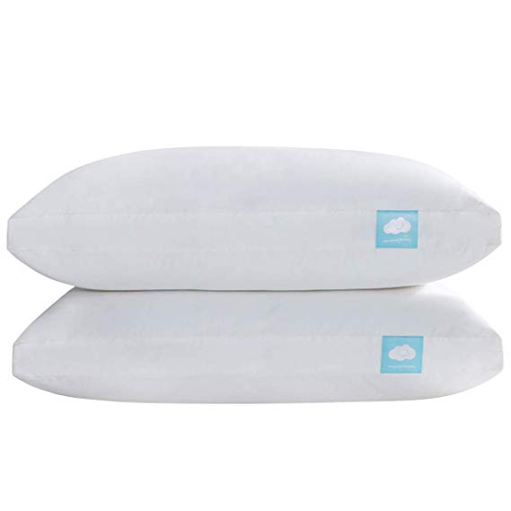 Set of 2 Gift Pack Soft Plush Micro Gel Fiber Surrounded Pillow with Removable Zipped Cover and Inside Adjustable Shredded Memory Foam Pillow Insert Standard Size