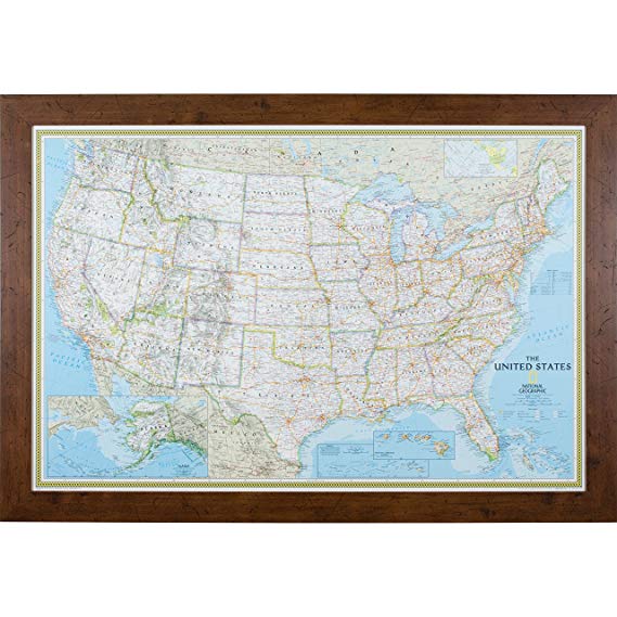 Craig Frames Wayfarer, Classic United States Push Pin Travel Map, Dark Walnut Frame and Pins, 24 by 36-Inch